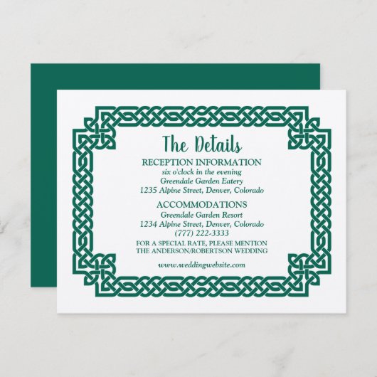 Carte D'accompagnement Emerald Green Celtic Knot Claddagh Mariage (Devant / Derrière)