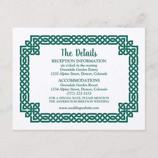 Carte D'accompagnement Emerald Green Celtic Knot Claddagh Mariage (Devant)