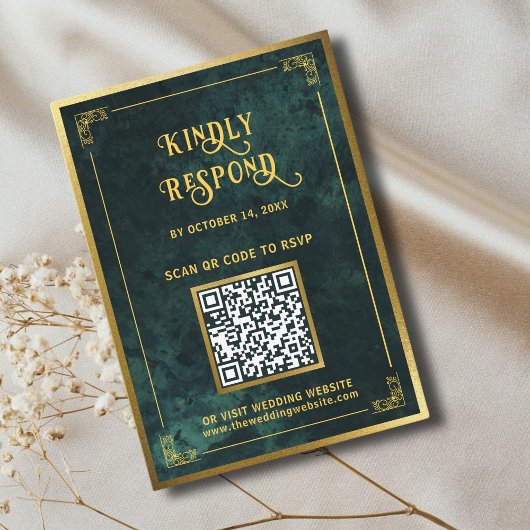 Carte D'accompagnement Emerald Green Code QR RSVP Mariage Site Web