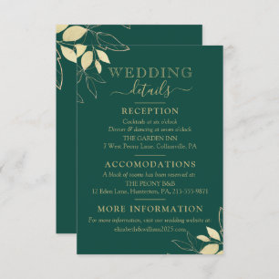 Carte D'accompagnement Emerald Green & Faux Gold Foliage Mariage moderne