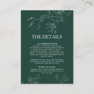 Carte D'accompagnement Emerald Green Floral Botanical Détails du Mariage