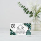 Carte D'accompagnement Emerald Green Floral Silver Quinceañera QR Code (Debout devant)