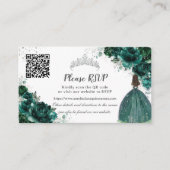 Carte D'accompagnement Emerald Green Floral Silver Quinceañera QR Code (Devant)