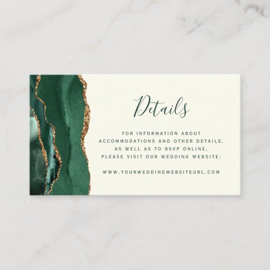 Carte D'accompagnement Emerald Green Gold Agate Ivory Mariage Website (Devant)
