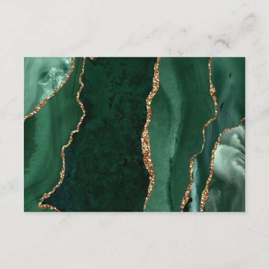 Carte D'accompagnement Emerald Green Gold Agate Script Mariage Réception (Dos)