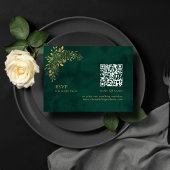 Carte D'accompagnement Emerald Green Gold Floral QR code Mariage RSVP