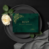 Carte D'accompagnement Emerald Green Gold Floral QR code Mariage RSVP