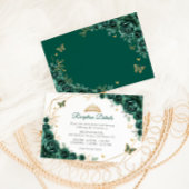 Carte D'accompagnement Emerald Green Gold Floral Quinceanera Détails