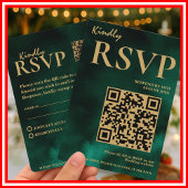 Carte D'accompagnement Emerald Green & Gold Mariage QR Code RSVP