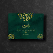Carte D'accompagnement Emerald Green Gold Ornate QR code Mariage RSVP