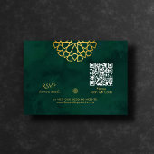 Carte D'accompagnement Emerald Green Gold Ornate QR code Mariage RSVP