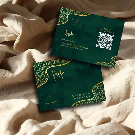 Carte D'accompagnement Emerald Green Gold Parties scintillant code QR Mar