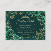 Emerald Green Gold Quinceanera Reception Details