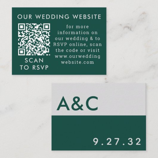 Carte D'accompagnement Emerald Green & Grey Mariage Web QR Code (Devant / Derrière)