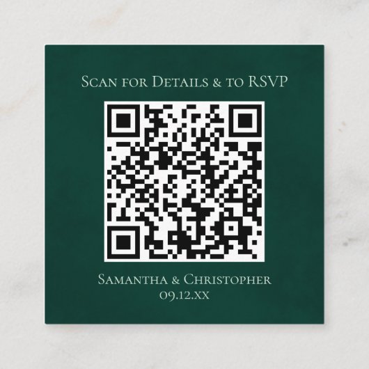 Carte D'accompagnement Emerald Green Mariage Détails & RSVP QR Code (Dos)