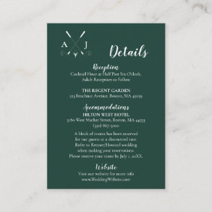 Carte D'accompagnement Emerald Green Modern Minimaliste Mariage de golf