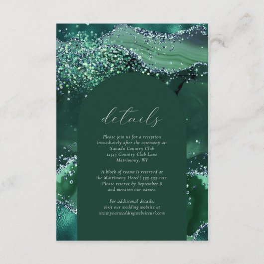 Carte D'accompagnement Emerald Green Parties scintillant Arch Détails du (Devant)