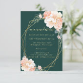 Carte D'accompagnement Emerald Green Peach Floral Détails du Mariage (Debout devant)
