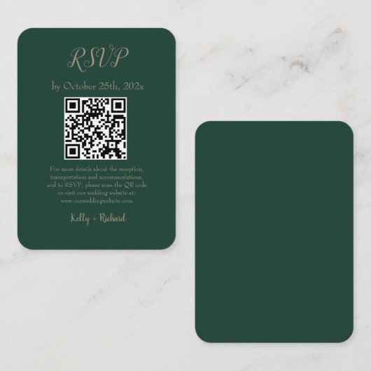 Carte D'accompagnement Emerald Green Petit mariage vertical RSVP QR Code (Devant / Derrière)