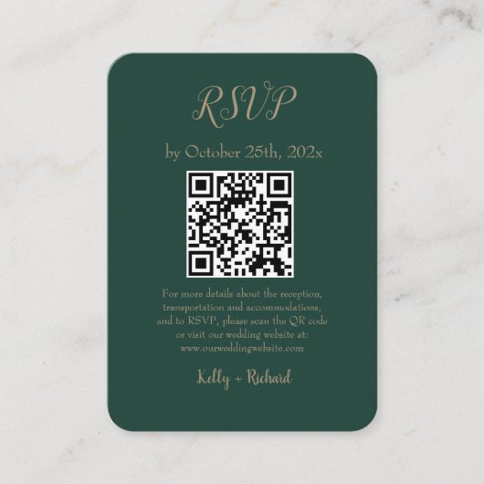 Carte D'accompagnement Emerald Green Petit mariage vertical RSVP QR Code (Devant)