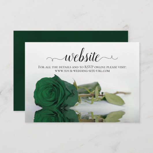 Carte D'accompagnement Emerald Green Rose Elegant Wedding Website (Devant / Derrière)