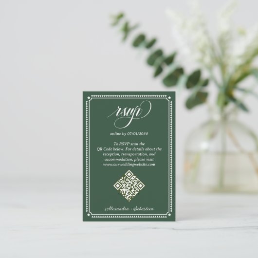 Carte D'accompagnement Emerald Green Script en ligne RSVP QR Code Mariage (Debout devant)