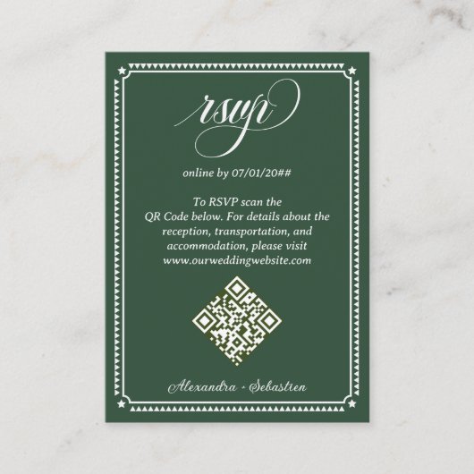 Carte D'accompagnement Emerald Green Script en ligne RSVP QR Code Mariage (Devant)