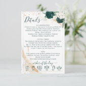 Carte D'accompagnement Emerald Green & White Rose Floral Wedding Details (Debout devant)