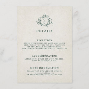 Carte D'accompagnement Emerald Greenery Mariage botanique Vintage Détails