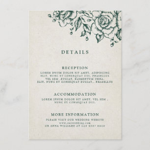 Carte D'accompagnement Emerald Greenery Mariage botanique Vintage Détails