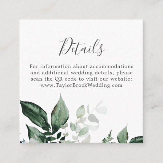 Carte D'accompagnement Emerald Greenery QR Code Détails du Mariage (Devant)