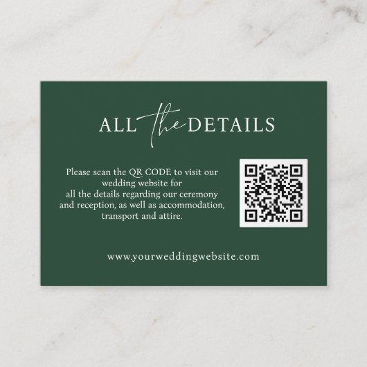 Carte D'accompagnement Emerald Script simple QR Code Wedding Detail (Devant)
