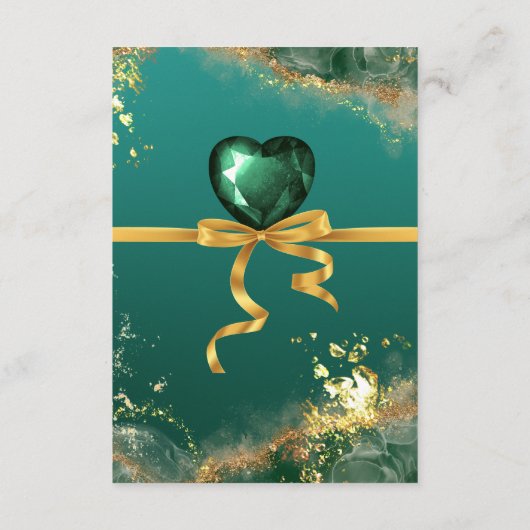 Carte D'accompagnement émeraude or vert bijou mariage (Dos)