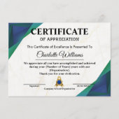 Carte D'accompagnement Employee Certificate of Achievement Award (Devant)