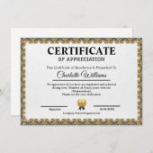 Carte D'accompagnement Employee Recognition Certificate of Appreciation (Devant / Derrière)