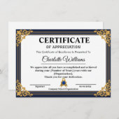 Carte D'accompagnement Employee Years of Service Certificate Gold (Devant / Derrière)