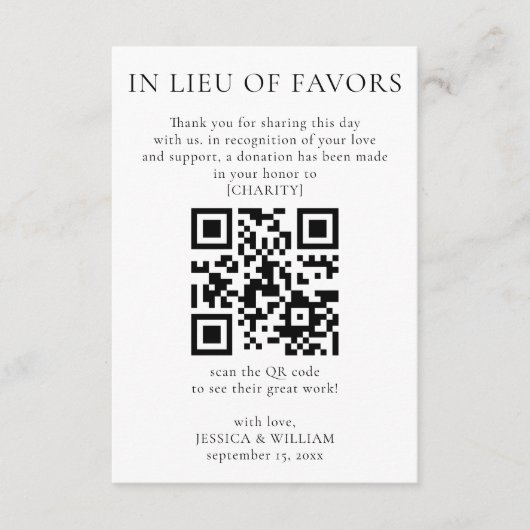 Carte D'accompagnement En remplacement de faveurs avec le code QR pour l' (Devant)