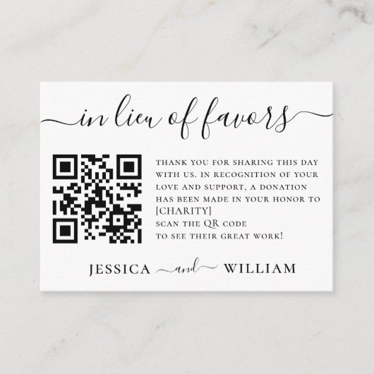 Carte D'accompagnement En remplacement de faveurs avec le code QR pour l' (Devant)