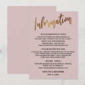 Carte D'accompagnement En-tête or Faux Dusty Informations sur le Mariage (Devant / Derrière)