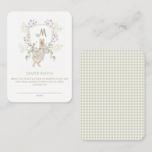 Carte D'accompagnement en vichy Peter le Baby shower Rabbit Déchets Raffl (Devant / Derrière)