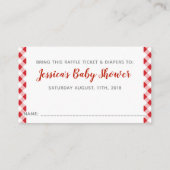 Carte D'accompagnement En vichy rouge Baby shower rustique de couches (Dos)