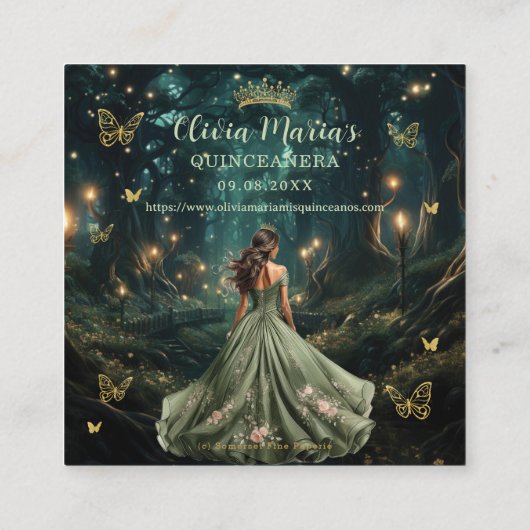 Carte D'accompagnement Enchantée Forêt Vert Quinceañera QR RSVP (Dos)