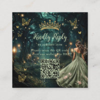Enchantée Forêt Vert Quinceañera QR RSVP