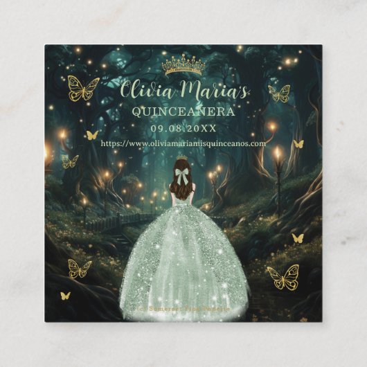 Carte D'accompagnement Enchantée Forêt Vert Quinceañera QR RSVP (Dos)