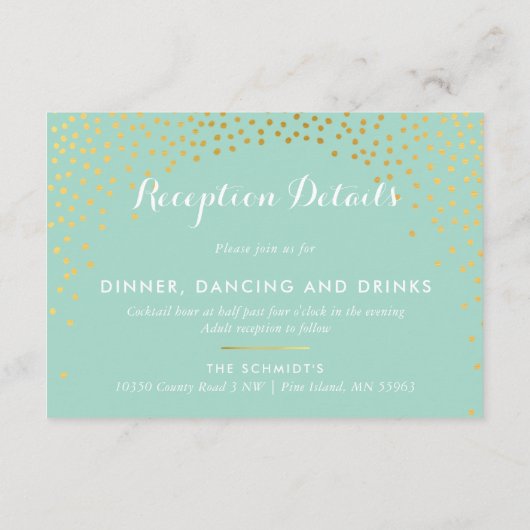 Carte D'accompagnement ENCLOS chic rustique mini confetti menthe or (Dos)