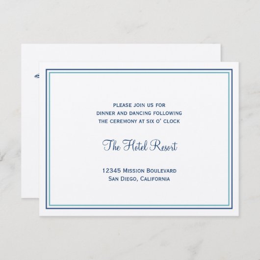 Carte D'accompagnement Enclos de réception de mariage coquille bleue (Devant / Derrière)