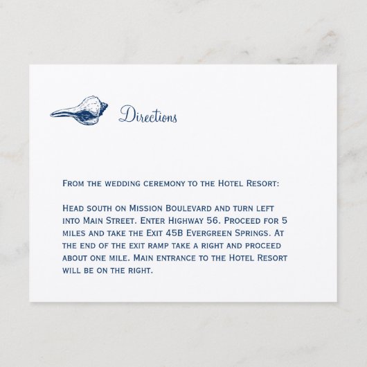 Carte D'accompagnement Enclos de réception de mariage coquille bleue (Dos)