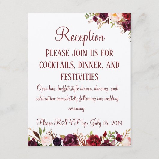 Carte D'accompagnement Enclos de réception florale de Bourgogne pour mari (Devant)