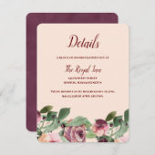 Carte D'accompagnement Enclosure aquarelle florale bordeaux et pêche (Devant / Derrière)