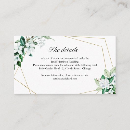 Carte D'accompagnement Enclosure de mariage de verdure florale géométriqu (Devant)